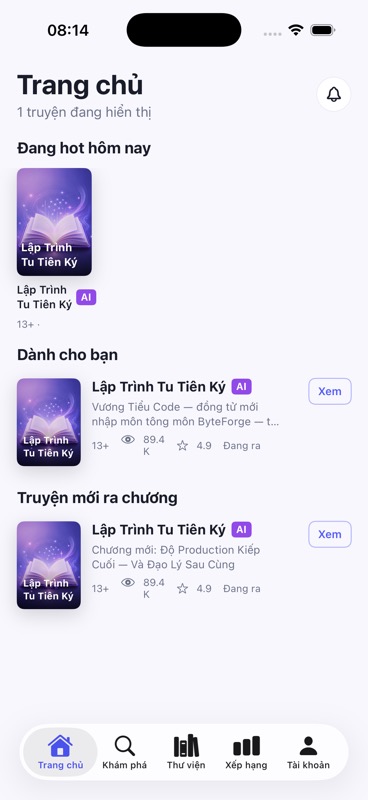 Màn hình Trang chủ của AiTruyen
