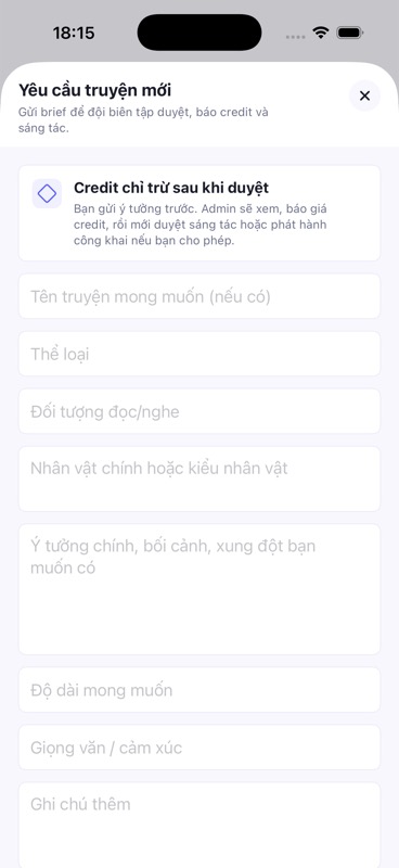 Form yêu cầu truyện mới trong AiTruyen